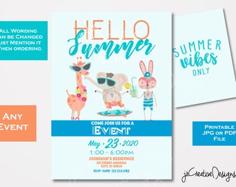 Pool Party Invitation Summer Invitation Swimming Party Invitation Summer Invite Swimming Invitation Beach Party Invite Kids Summer Party