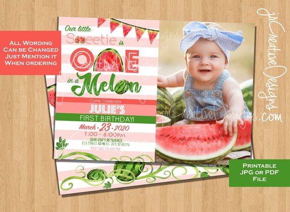 Watermelon Photo birthday invitation digital Watermelon picture invite Watermelon invitation watermelon party invitation 1st birthday invite Il_570xn