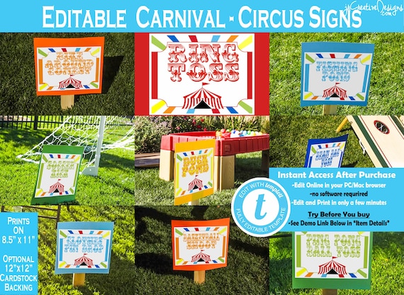 Carnival Signs Circus Signs Carnival Game Signs Circus Game Signs Carnival Theme Party Decor Sign Yard Sign Circus Theme Party Decorations Il_570xn