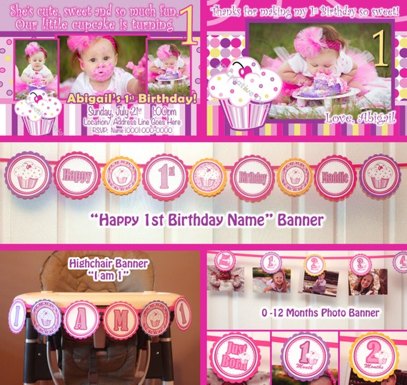 Lil Cupcake Banner 1st Birthday Party Package 1 Year Birthday