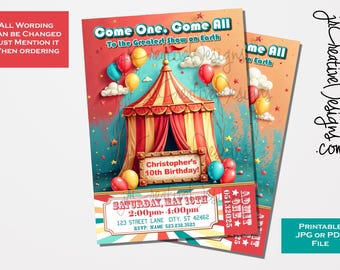 Circusverjaardagsuitnodiging, verjaardagsuitnodiging carnaval, 1e verjaardag, digitale download, afdrukbare uitnodiging carnaval