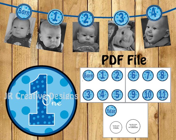 12 Month Photo Birthday Banner Everything One Boy 1 Year Picture