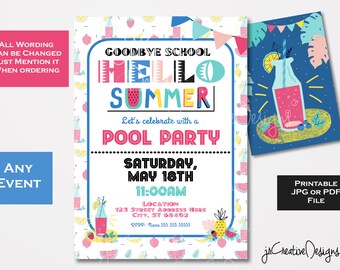 End of school year party Invitation Last day of school Party invitation start of summer swimming party School pool party End of School Bash