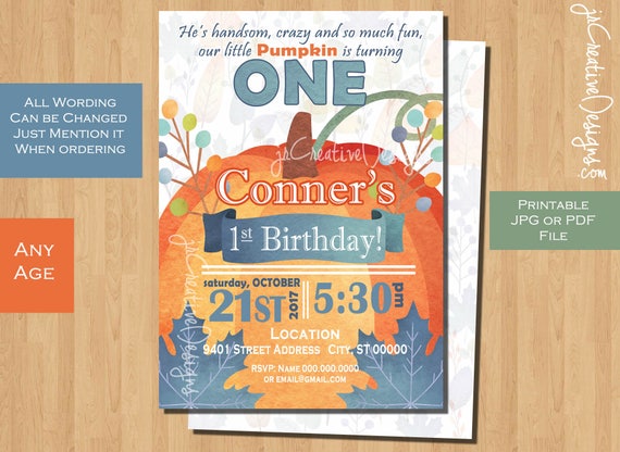 pumpkin birthday invitation our little pumpkin is turning one pumpkin invitation pumpkin invite pumpkin birthday party boy 1st birthday Il_570xn