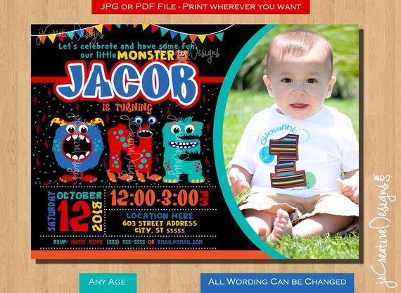 Monster Birthday Invitation photo first birthday monster birthday party invitation Monster Birthday Invitation picture monster invitation Il_570xn