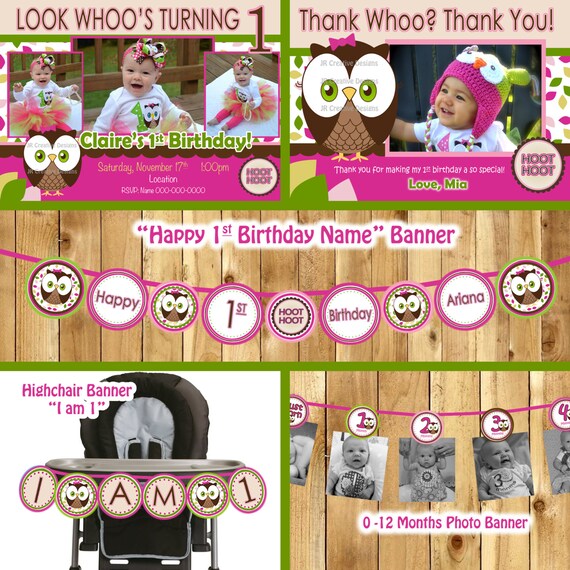 Owl Birthday Party Package Look Whoos Turning 1 Owl Girl Birthday
