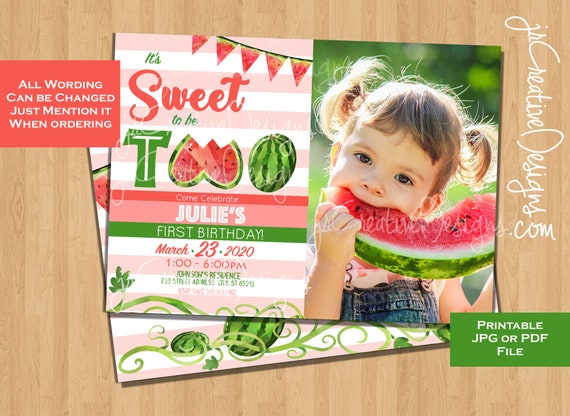 Watermelon invitation template Watermelon invite watermelon Birthday invite watermelon party Picture invitation 2nd birthday Photo invite Il_570xn