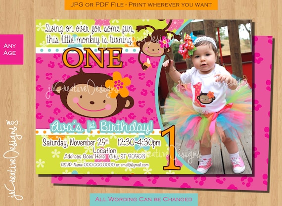 first birthday monkey girl birthday invitation monkey invitation