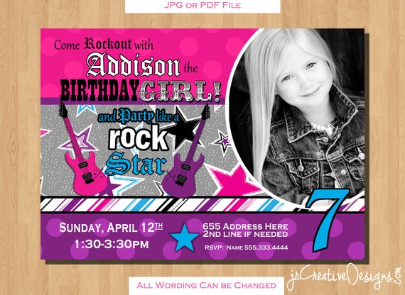 rockstar birthday rockstar invitation rock star invitation rocker invitation rock star birthday rock star party rockstar party girl photo Il_570xn