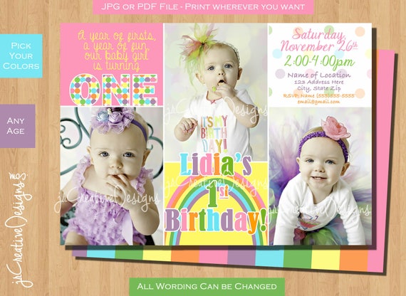 pastel rainbow party Pastel Rainbow invitation Rainbow Birthday Invite Rainbow Birthday Party Pink first birthday Girl 1st Birthday invite Il_570xn