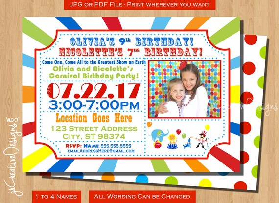 Circus Invitation Carnival Invite Circus Invite Carnival Invitation Carnival Birthday Party Circus Birthday Party Invitation Kids Invite Il_570xn