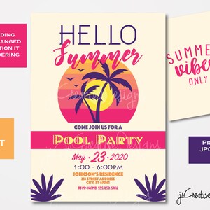 Invitación a la fiesta de verano Plantilla Descargar invitación de fiesta de verano para niños para adultos invitación digital a la fiesta de verano Invitación a la fiesta de verano