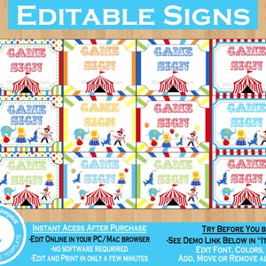 Circus Game Signs Carnival Game Signs Carnival Signs Circus Signs Carnival Theme Party Decor Sign Yard Sign Circus Theme Party Decorations