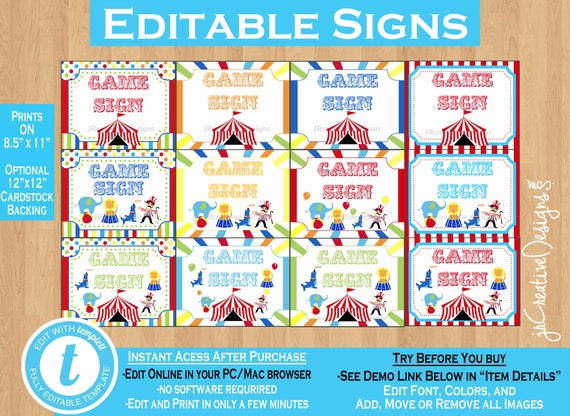 Circus Game Signs Carnival Game Signs Carnival Signs Circus Signs Carnival Theme Party Decor Sign Yard Sign Circus Theme Party Decorations Il_570xn