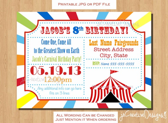 circus invitation Carnival invitation carnival birthday invitation circus birthday invitation carnival ticket invitation birthday party kids Il_570xn