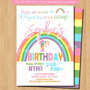 Rainbow Invitation Pastel Rainbow birthday party invitations Pastel Rainbow invitation Rainbow 1st Birthday Invite Pink first birthday Girl