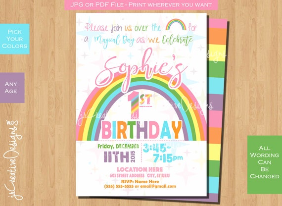 Rainbow Invitation Pastel Rainbow birthday party invitations Pastel Rainbow invitation Rainbow 1st Birthday Invite Pink first birthday Girl Il_570xn