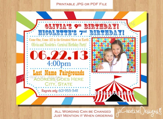 Carnival invitation circus invitation carnival birthday invitation circus birthday invitation carnival ticket invitation birthday party kids Il_570xn