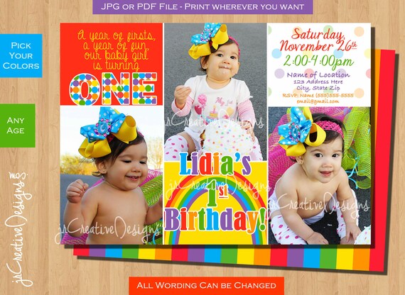 Rainbow Birthday Party Rainbow invitation Rainbow Birthday Invite Rainbow Birthday Invitation Rainbow invite first Girl 1st Birthday invite Il_570xn