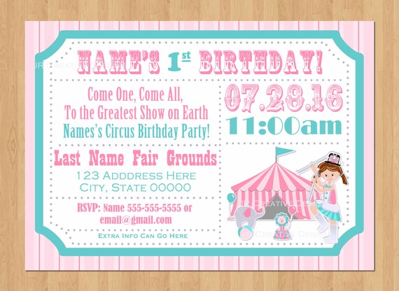 Circus Ticket invitation Girl Carnival Ticket Invite Girl Circus Invitation Girl Carnival Invitation Girl invitation Girl 1st birthday Il_570xn