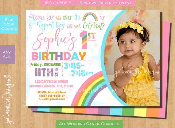 Pastel Rainbow birthday party invitations Pastel Rainbow invitation Rainbow Birthday Invite Pink first birthday Girl 1st Birthday invitation Il_570xn