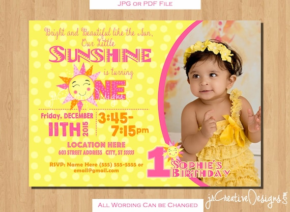 1st birthday girl invitation sun shine Sunshine birthday invite You are My Sunshine invitation Sunshine invite sunshine birthday invitation Il_570xn