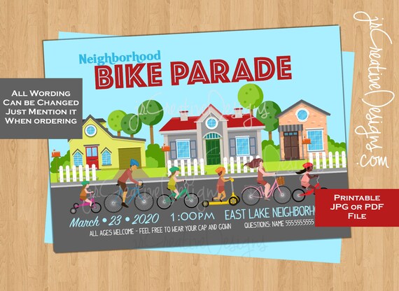 Neighborhood Bike Parade Block Party Bike Parade Neighborhood Party End of school year party Invitation Last day of school Bike Parade Party Il_570xn