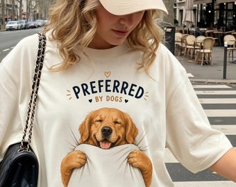 Preferred By Dogs Graphic Tee, Golden Retriever Lover Shirt, Funny Dog Mom Gift, Cozy Pet Owner Apparel