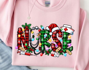 Christmas Nurse Shirt, Plaid Holiday RN Tee, Festive Medical Crew Sweatshirt, Caregiver Gift