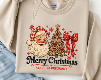 Christmas Pregnancy Reveal Shirt, Vintage Santa Holiday Tee, Cute Mom To Be Gift