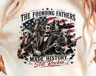 Founding Fathers Rock Band Graphic Tee, Patriotic History Teacher Gift, Retro 1776 Music Shirt, Funny American Revolution Musician