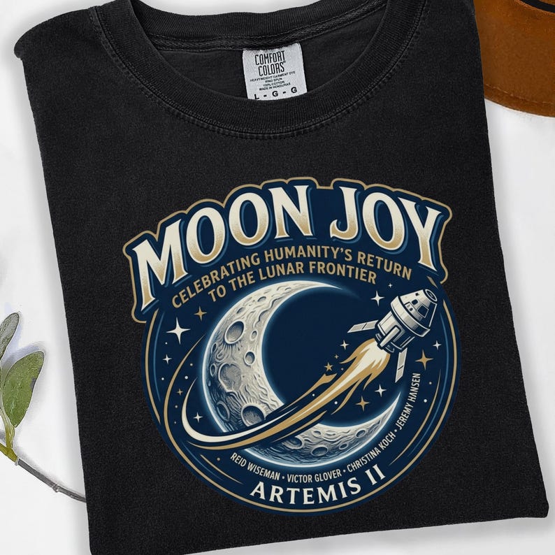 Moon Joy Artemis II Shirt Lunar Mission Tee, Crewed Moon Flyby Graphic Top, Humanity Returns to the Moon Gift image 14
