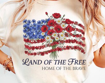 Floral American Flag Comfort Colors Shirt, 4th of July Tee