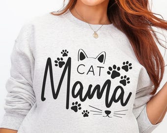 Cat Mama Sweatshirt, Cute Cat Mom Hoodie, Gift for Cat Mom, Cat Mama Long Sleeve, Cat Lover Sweatshirt Women, Cat Mom Mothers Day Hoodie