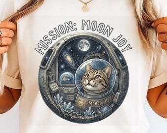 Moon Cat Shirt, Space Cat T Shirt, Astronaut Cat Tee, Cute Galaxy Cat Shirt, Cat Lover Gift, Moon Mission Graphic Tee