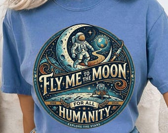 Fly Me To The Moon V Neck Shirt Space Aesthetic Tee Astronaut Graphic Women Shirt