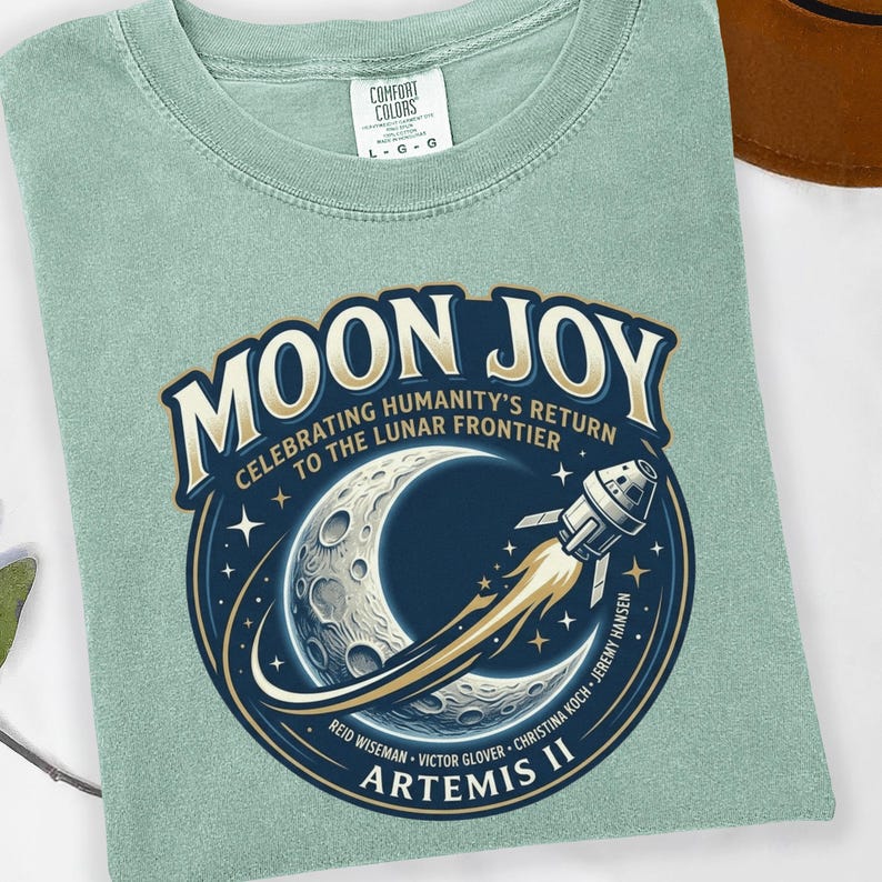 Moon Joy Artemis II Shirt Lunar Mission Tee, Crewed Moon Flyby Graphic Top, Humanity Returns to the Moon Gift image 7