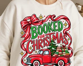 Booked For Christmas Shirt, Book Lover Holiday Tee, Retro Reader Christmas Graphic