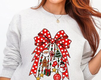 Christmas Bow Shirt, Coquette Holiday Charm Tee, Festive Santa Gingerbread Tshirt