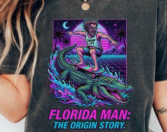 Florida Man V Neck Shirt Funny Meme Alligator Tee Retro Florida Shirt