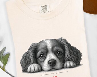 Cavalier King Charles Spaniel Puppy Tee, Minimalist Dog Line Art Shirt, Cavalier Dog Lover Gift, Cute Puppy Heart