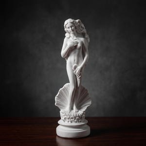 White cast resin Venus statue, Greek mythology figurine for dark academia bookshelf styling, 18cm desk decor