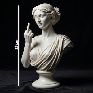 Resin classical goddess bust sculpture, funny middle finger desk decor, rebellious home accent, small office accessory