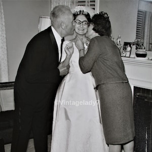 Vintage Photo 1965 Brides Parents Kissing Her on the Cheeks Wedding ...