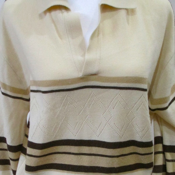 Vintage Sweater Astor One Tan With Brown Stripes Sweater unisex sweater 1960's 1970's