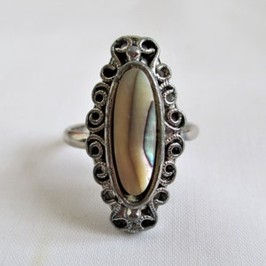 Vintage parelmoer Vogue verstelbare ring Schaarse Vogue gesigneerde sieraden