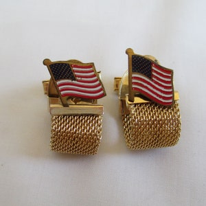 Vintage Enamel American Flag Gold Tone Wrap Around Cufflinks Fantastic Cufflinks For Him, For Dad, Hipster Cuff Links