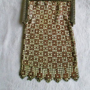 Vintage Whiting & Davis Art Deco Enamel Mesh Purse Repousse Frame Kiss Closure Unique Checkered Pattern Purse