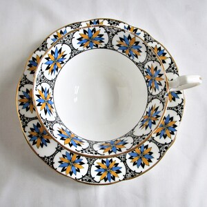 Aynsley England Tea Cup and Saucer Rare Hard To Find Blue, Yellow Flowers With Grey bubbles Set, Tea Party Antique Bone China Tea Cup