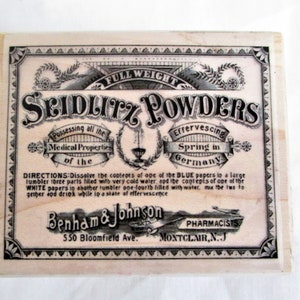 Stempel Seidlitz Powder Benham & Johnson Apotheker American Art Holzstempel Dekorative Papiermodelle, aus Ton